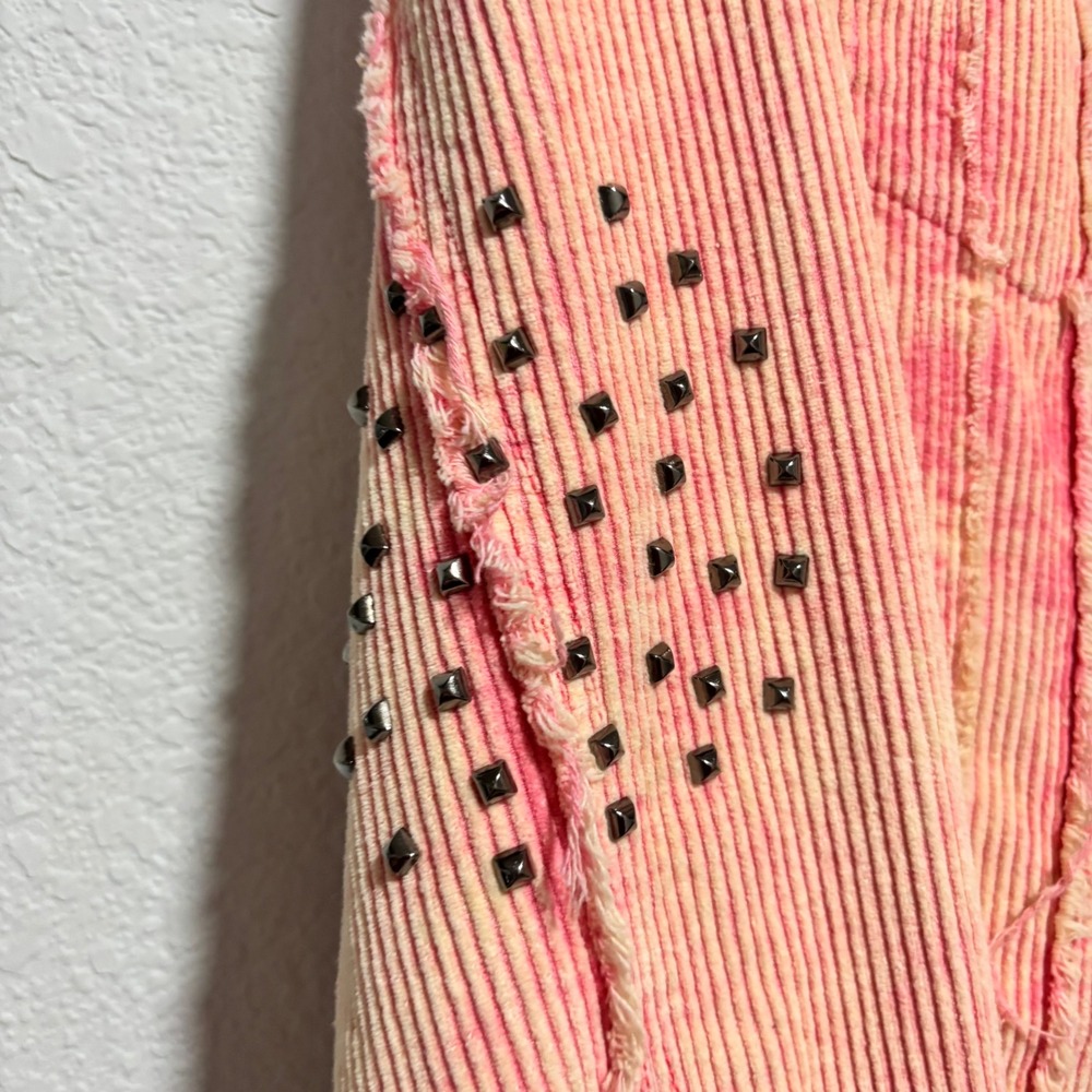 POL Pink Acid Wash Studded Corduroy Jacket Bohemian Frayed Trucker Women‎ MEdium - Picture 5 of 7